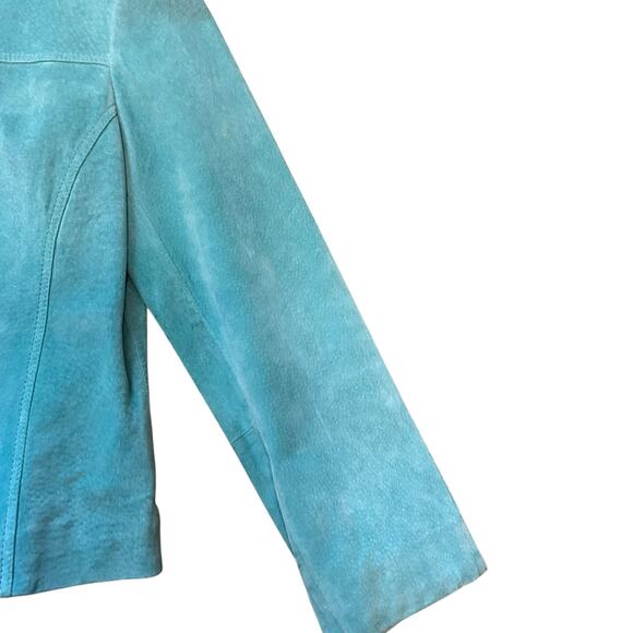 Vtg Yvonne Le Marie Teal Suede Genuine Leather Jacket Size 8 Zip up Lined - Picture 4 of 10